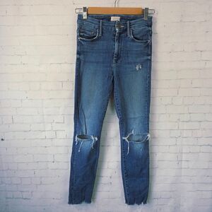 Mother High Waisted Looker Ankle Fray Jeans Size 24 Get Your Groove Back Blue